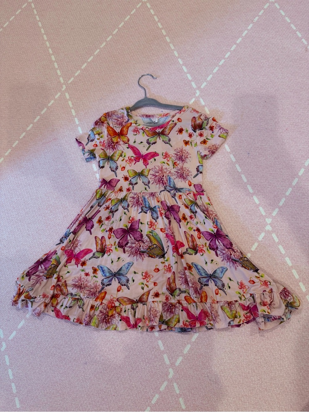 Posh Peanut Girls' Pink Butterfly Print Flutter Dress (EUC)